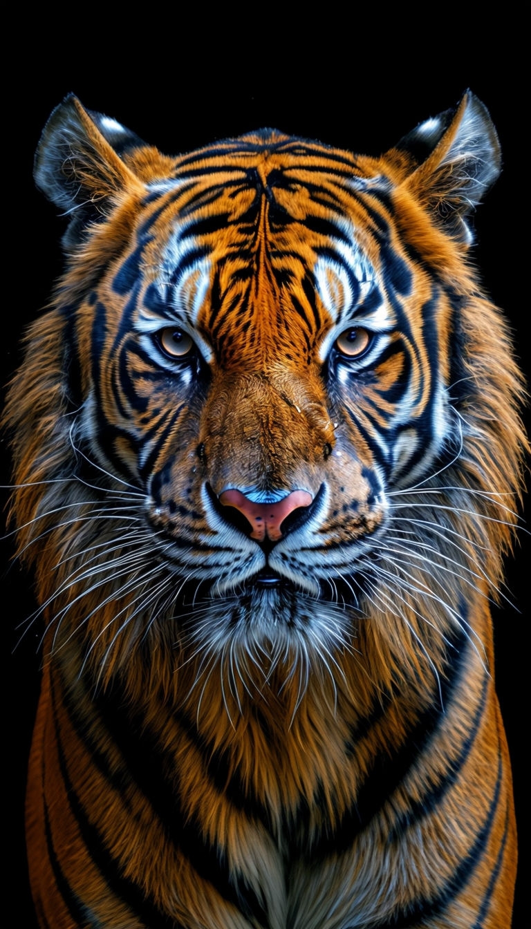 Majestic Bengal Tiger Close-Up Against Black Background Mobile Wallpaper