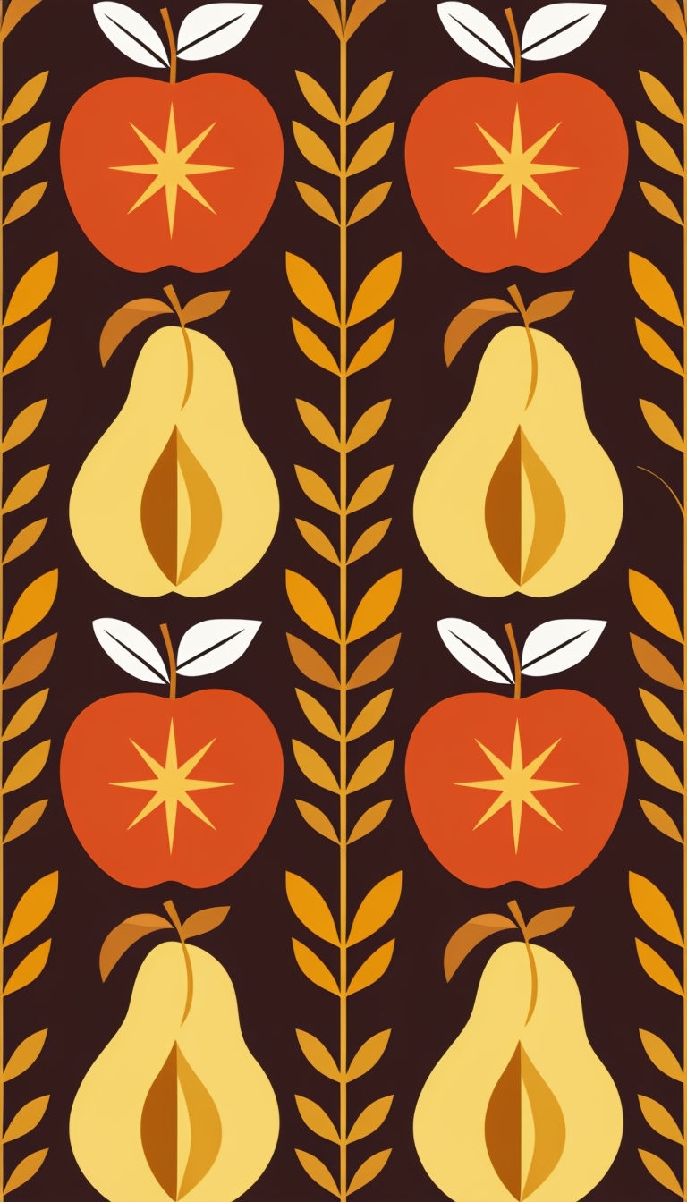 Retro Fruit and Plant Pattern on Dark Brown Phone Case Cover