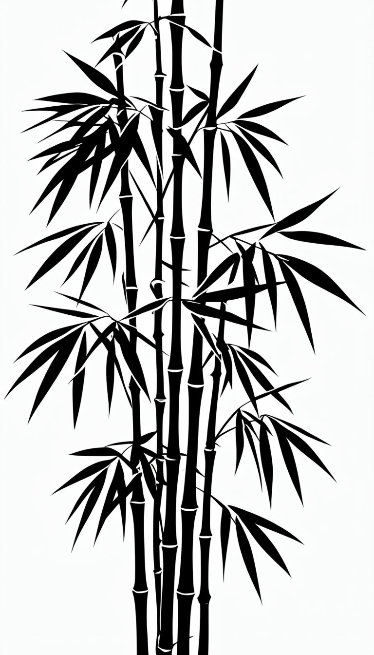 Elegant Black Bamboo Silhouette on White Background Mobile Wallpaper