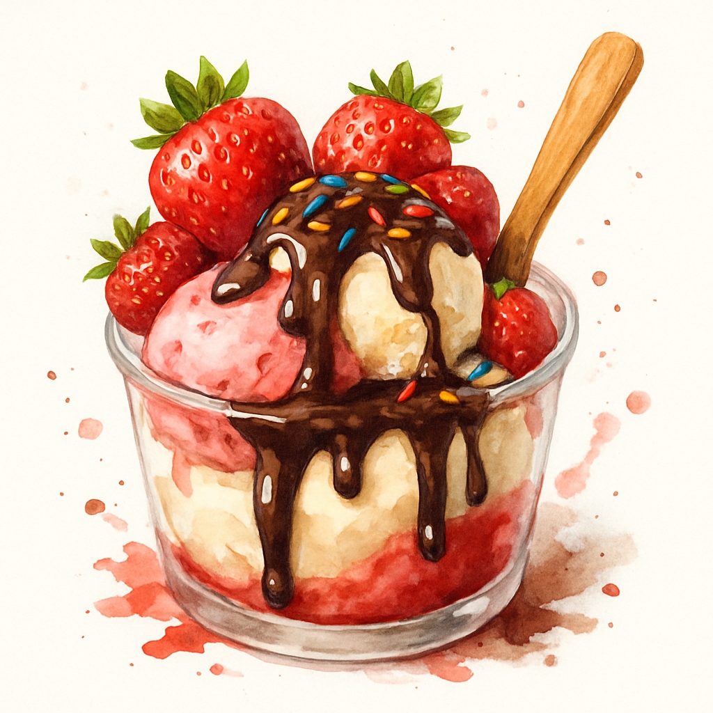 Colorful Watercolor Sundae Dessert Illustration Sticker