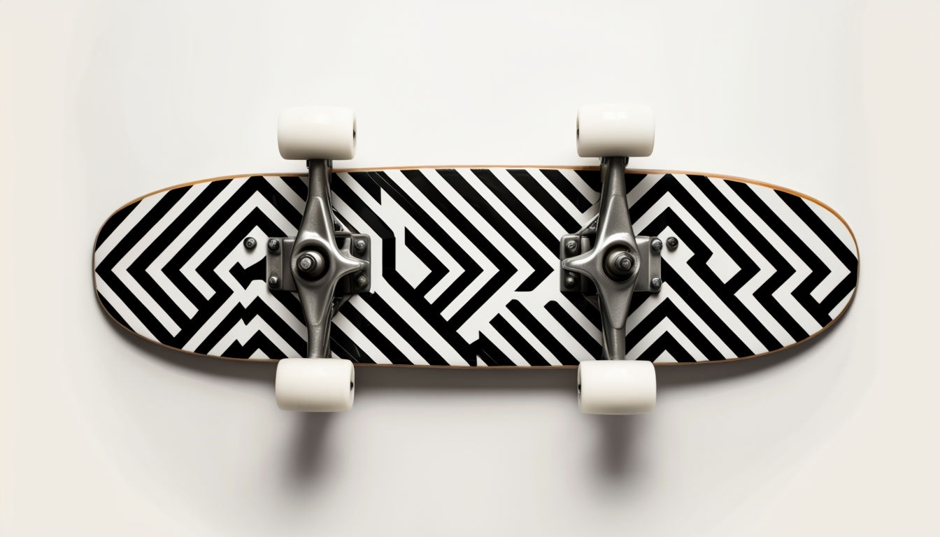 Stylish Black and White Chevron Pattern Skateboard Virtual Backgrounds
