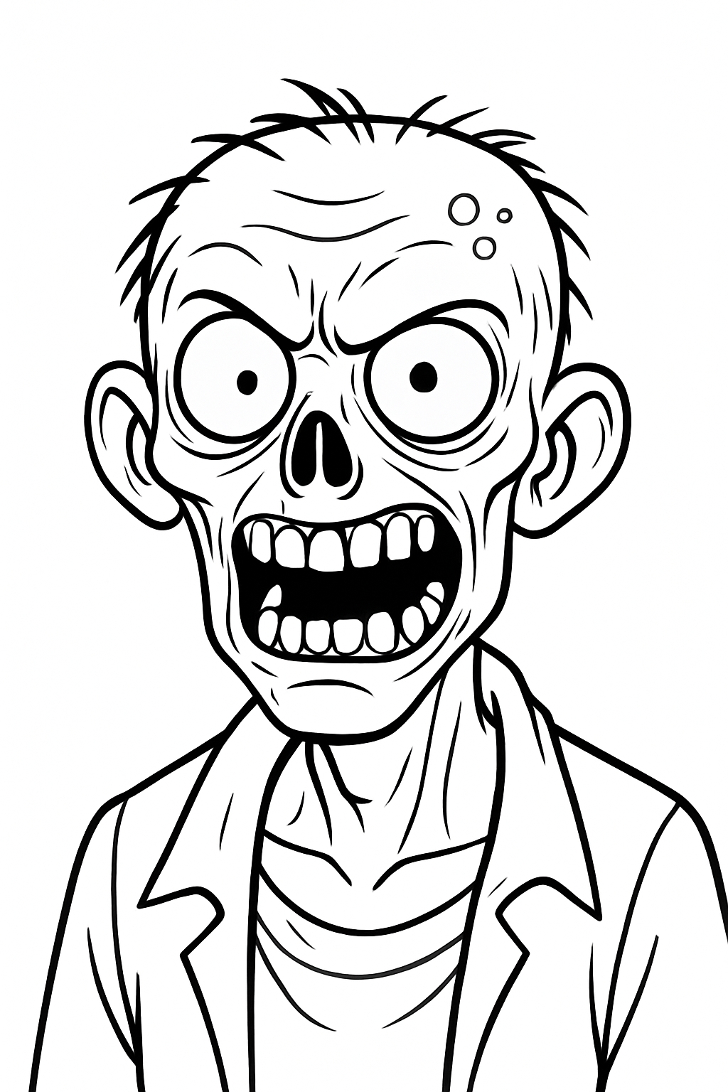 Intense Black and White Zombie Face Illustration for Coloring Book Pages