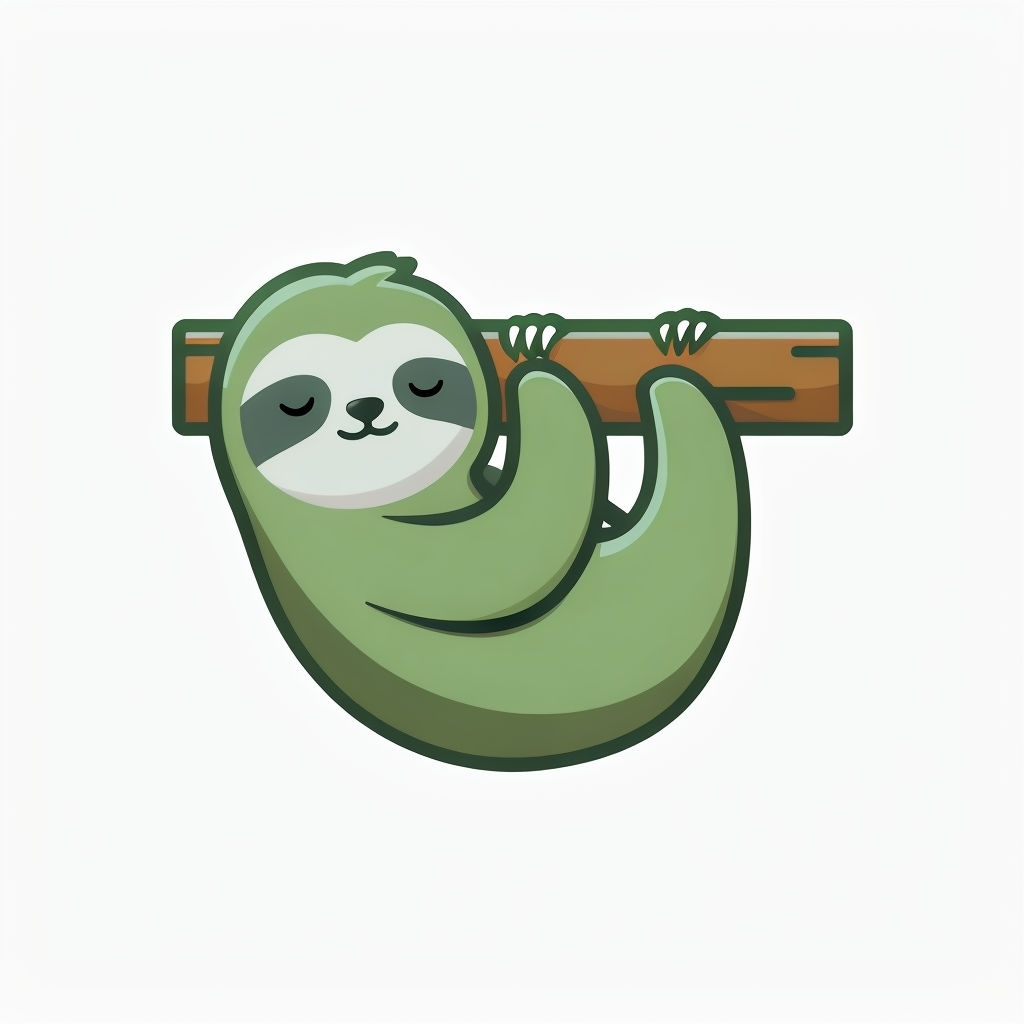 Cute Sleepy Sloth Holding Tree Branch Vector Illustration Sticker