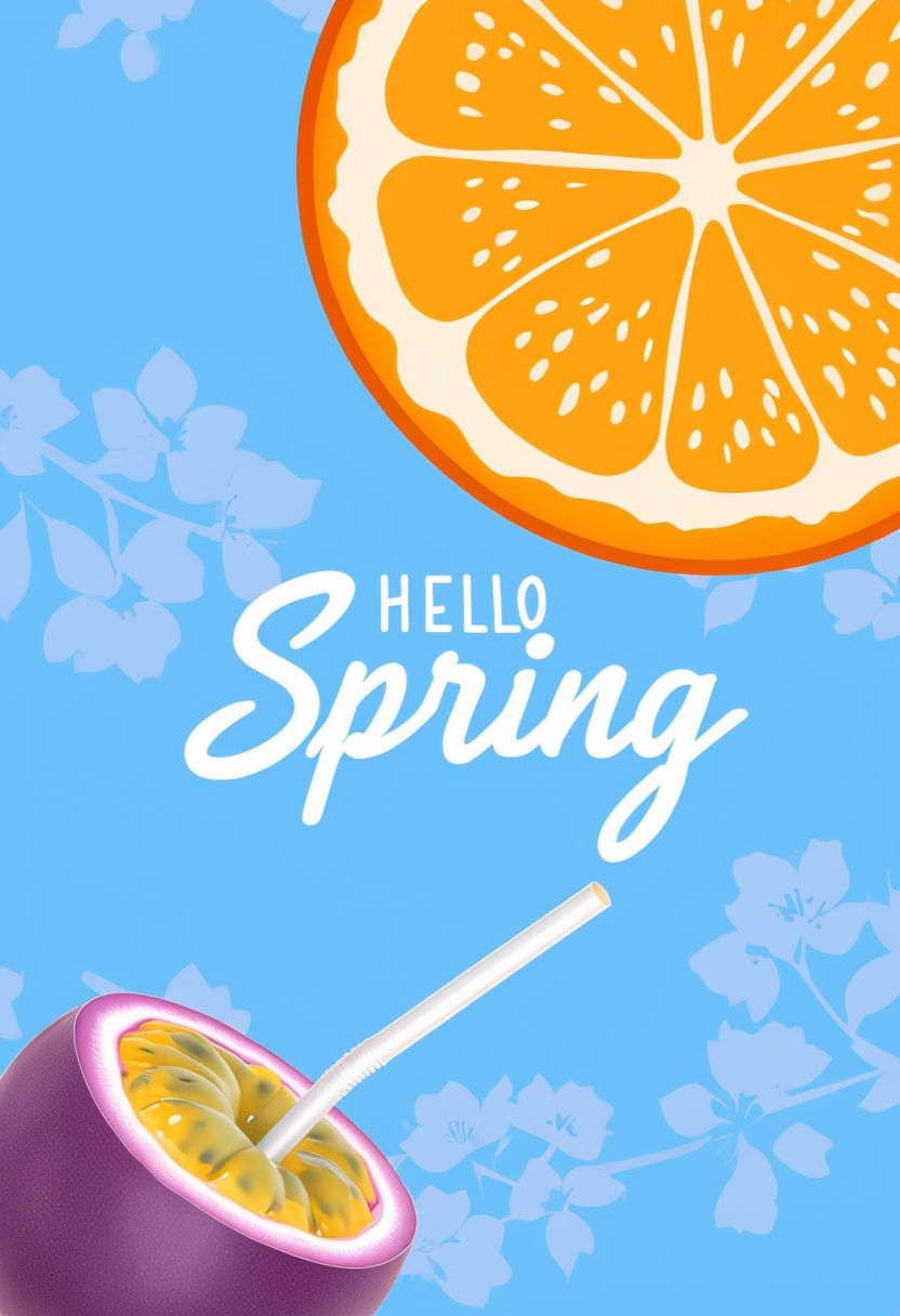 Vibrant Hello Spring Themed Graphic Design with Fruits Poster