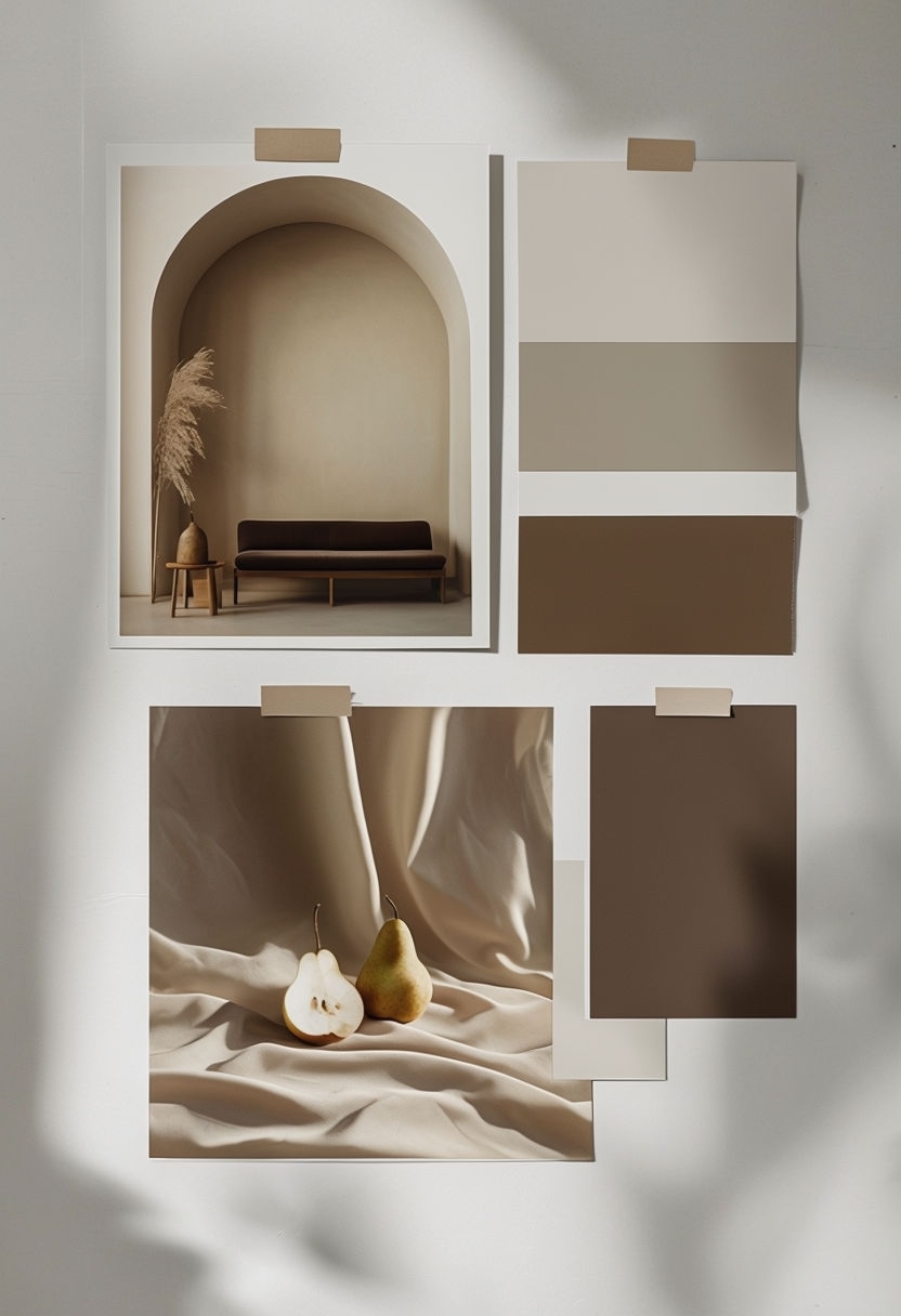 Serene Minimalist Moodboard with Color Swatches and Photographs Poster