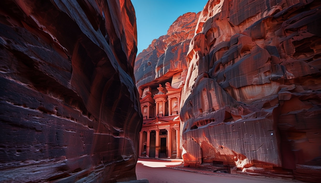 Dramatic View of Al-Khazneh in Petra Jordan Virtual Background