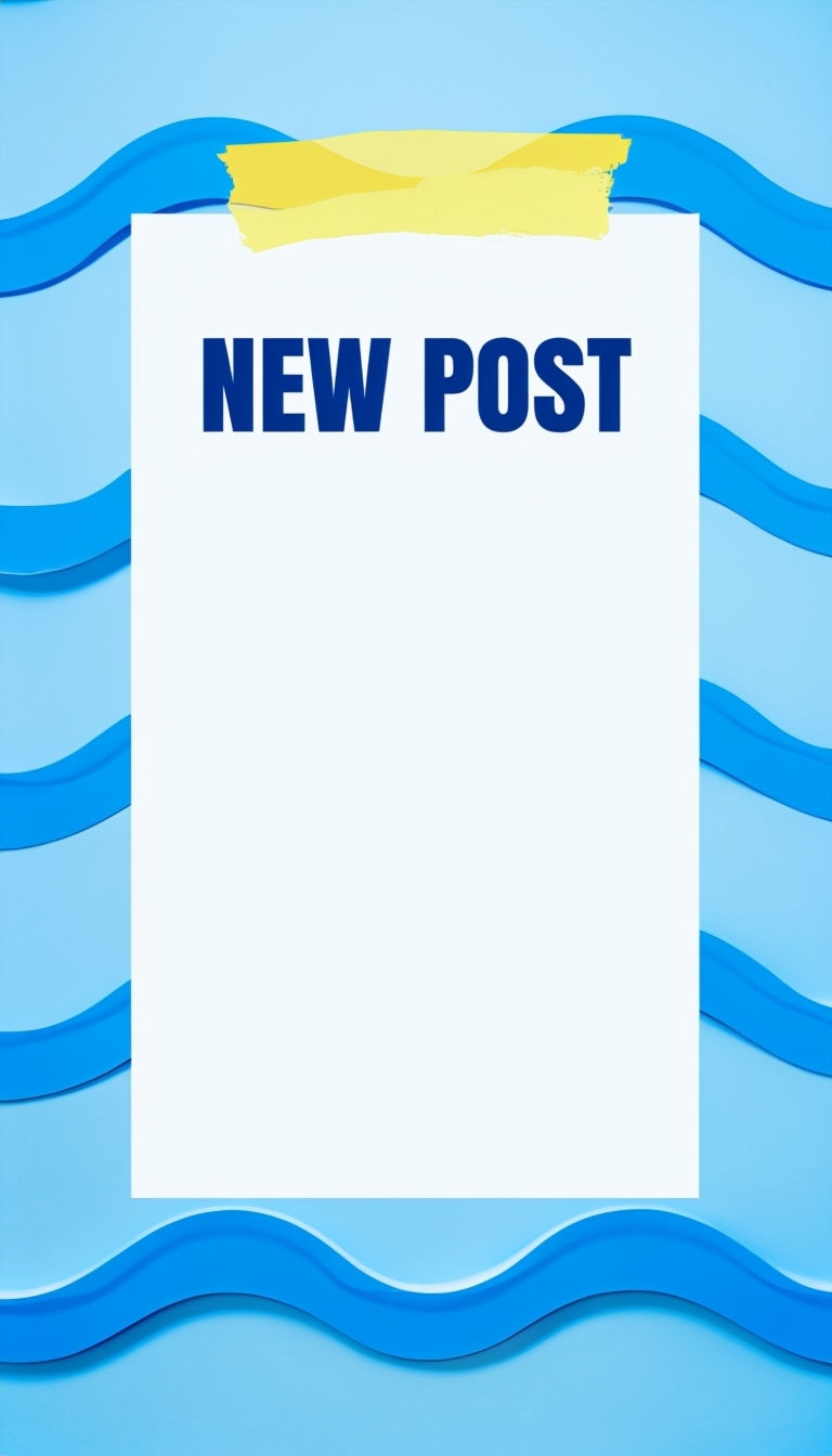 Minimalist New Post Graphic with Blue Waves for Social Media Post