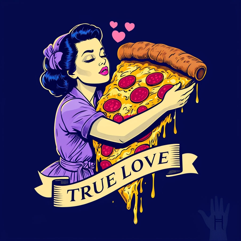 Whimsical Vintage Comic True Love Pizza T-Shirt