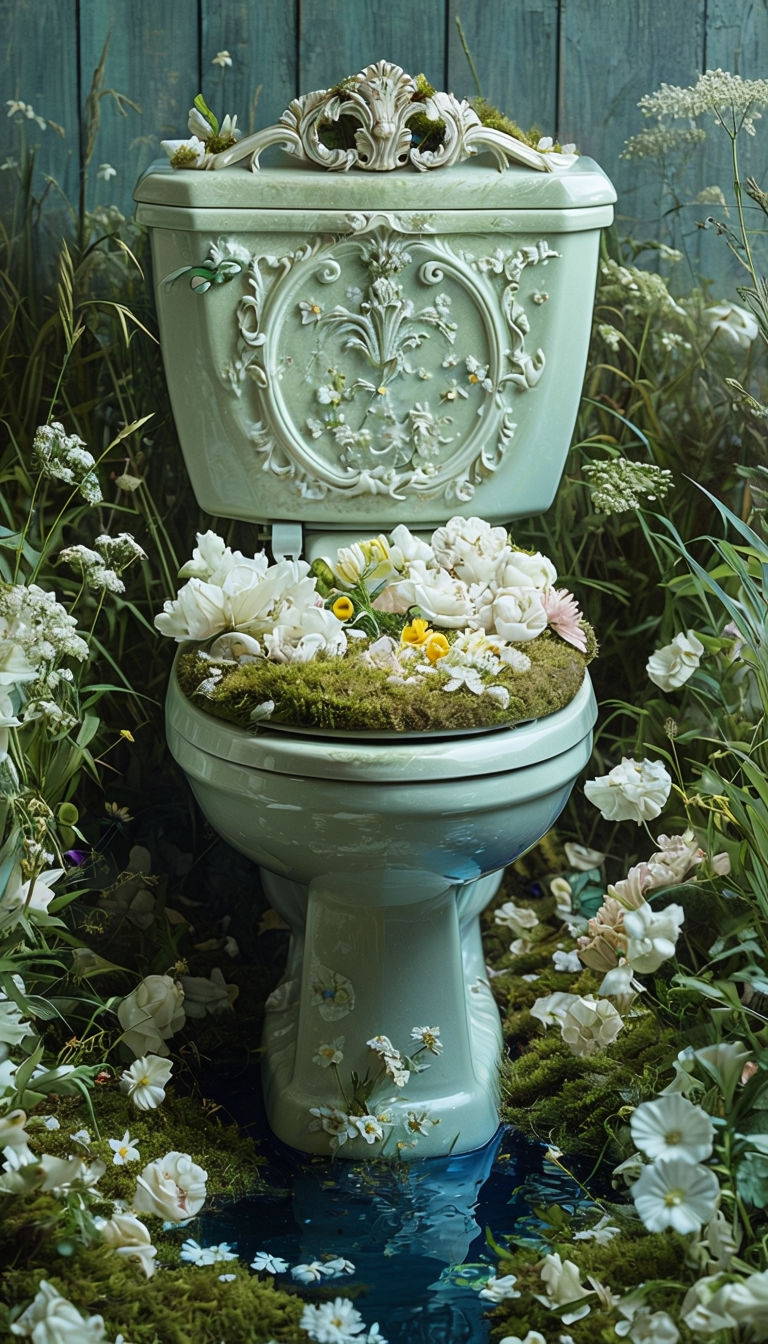 Surreal Floral Seafoam Green Toilet Art Piece Poster