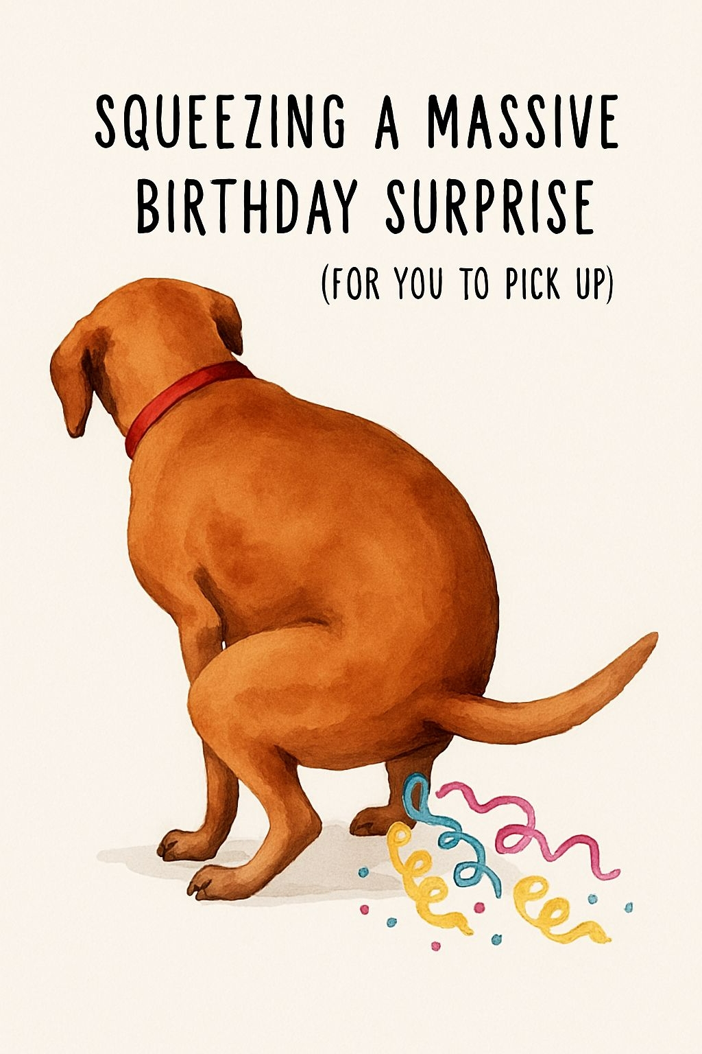 Humorous Birthday Card with a Playful Dog and Party Decorations Card