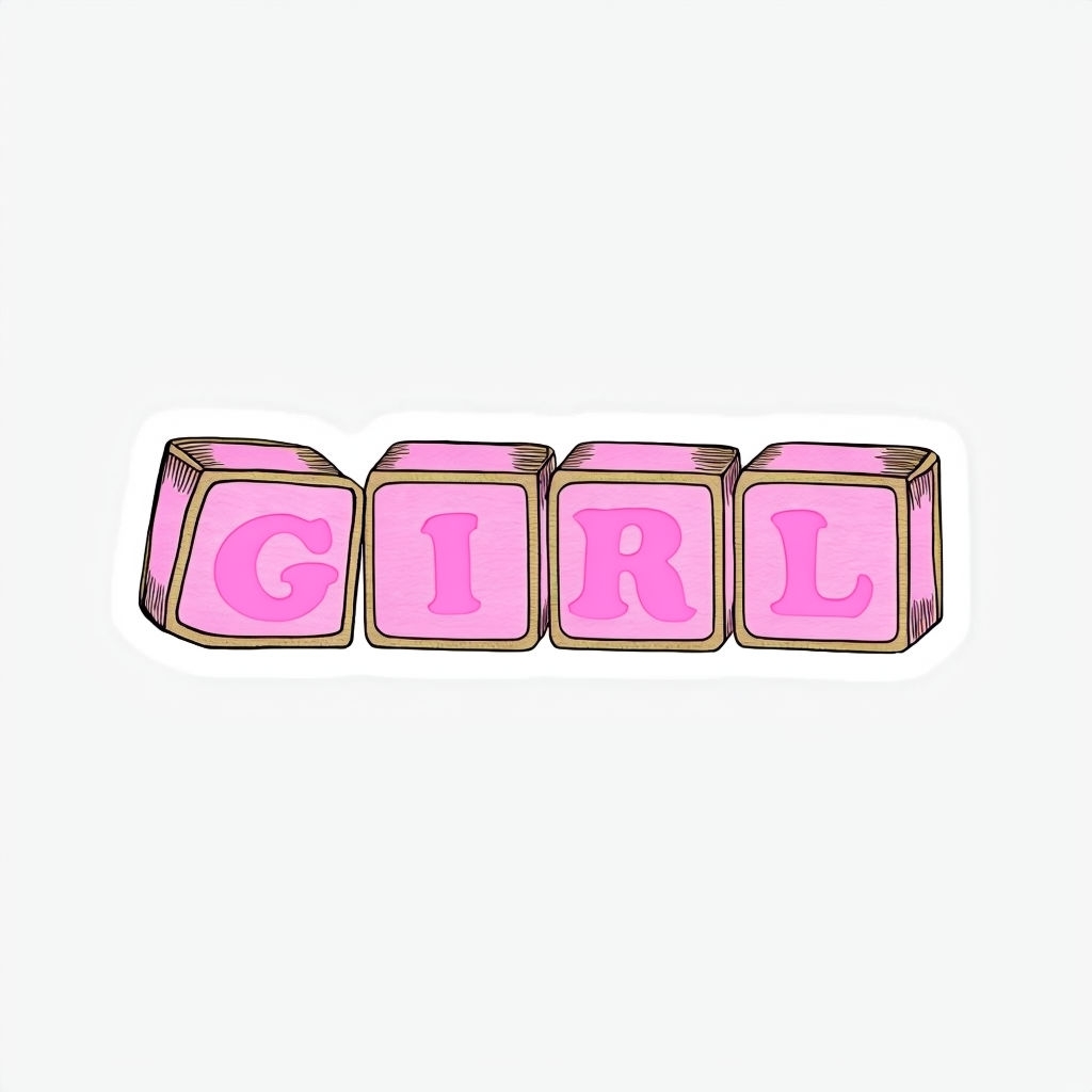 Playful 3D GIRL Blocks Illustration in Pink Sticker