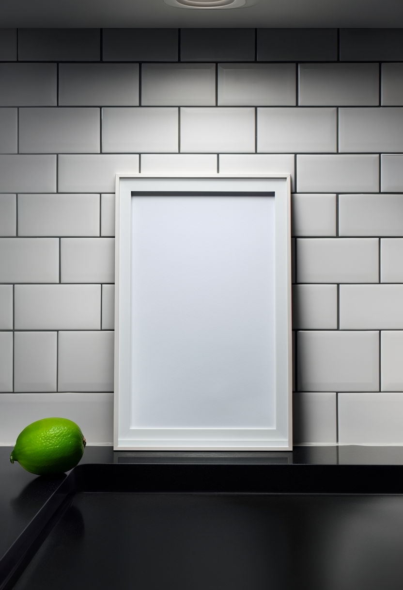 Minimalist Framed White Paper Mockup in Stylish Kitchen Mockup