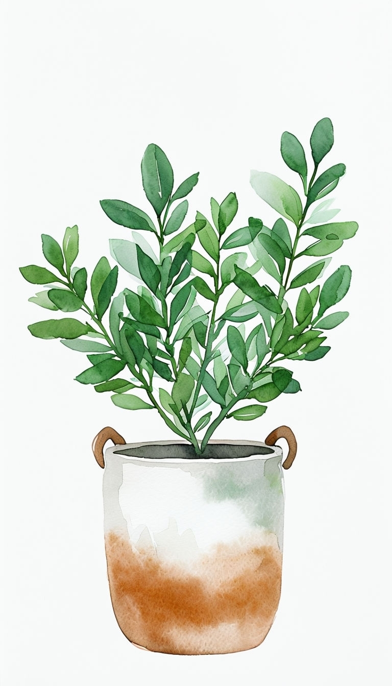 Serene Watercolor Potted Plant Minimalist Phone Case Cover