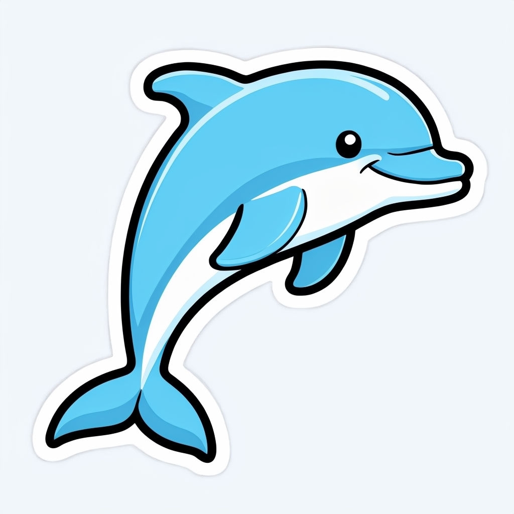 Cute Cartoon Dolphin Illustration Sticker