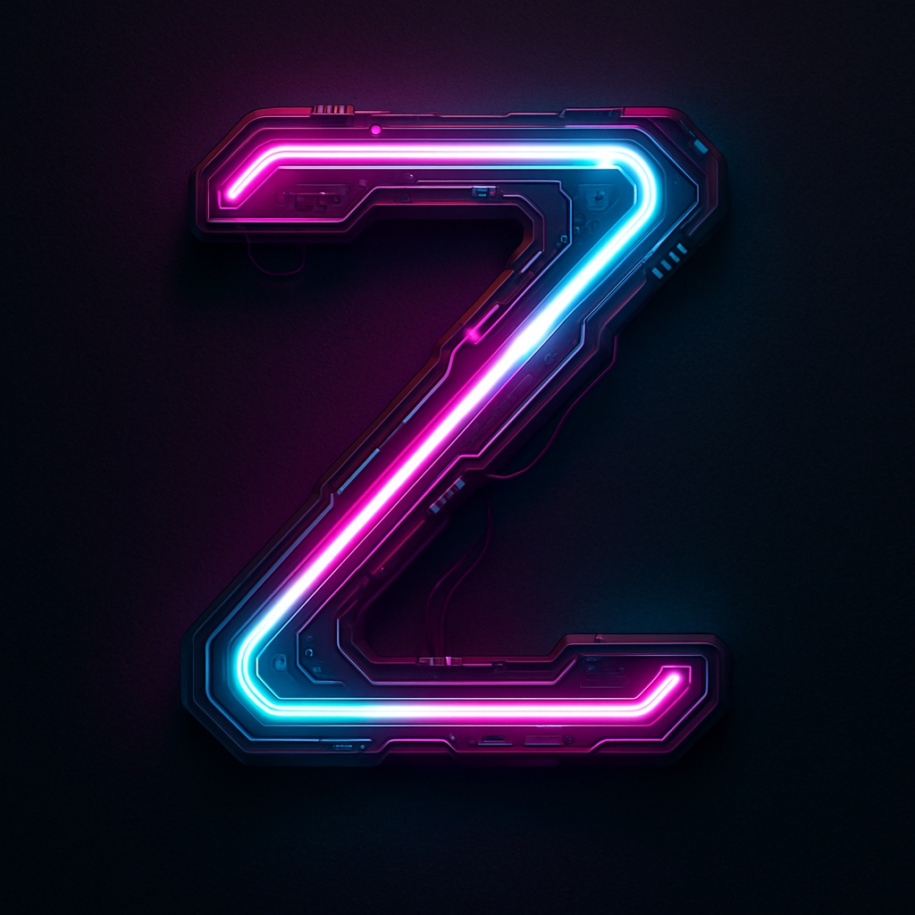Futuristic Neon Letter Z Cyberpunk Monogram Design