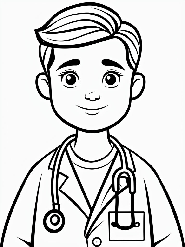 Friendly Cartoon Doctor Character Illustration Coloring Book Pages