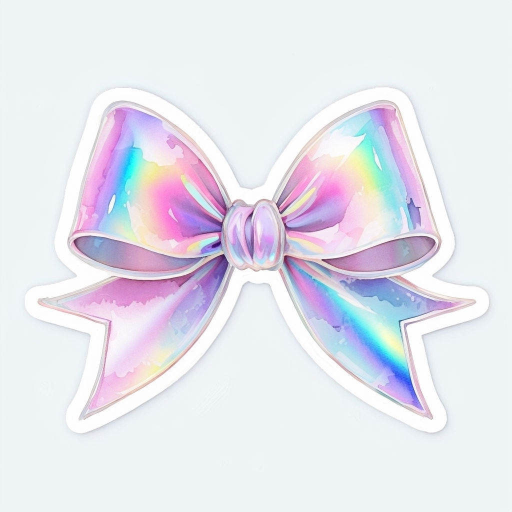 Iridescent Glossy Bow Illustration with Holographic Effect Sticker