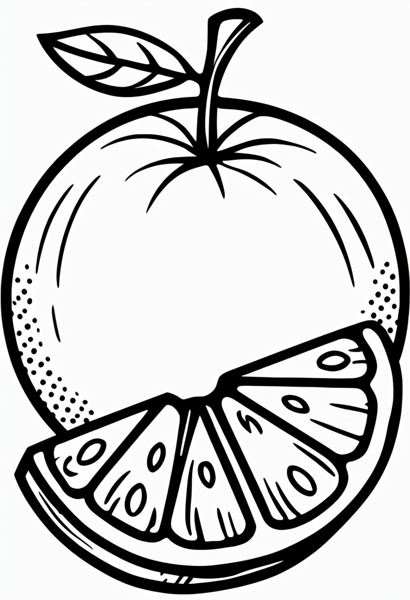 Bold Black Line Drawing of an Orange and Wedge Coloring Page