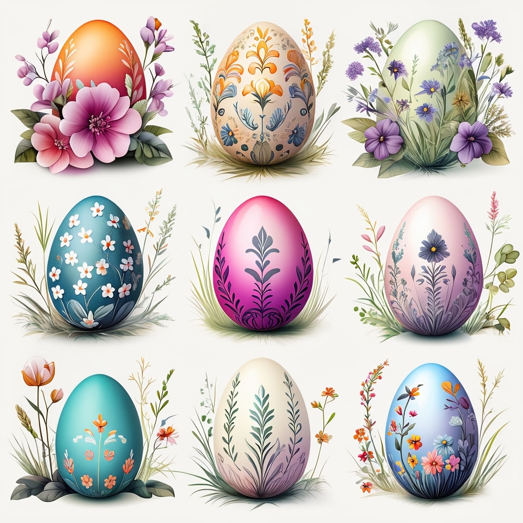 Vibrant Floral Easter Eggs Watercolor Seamless Pattern