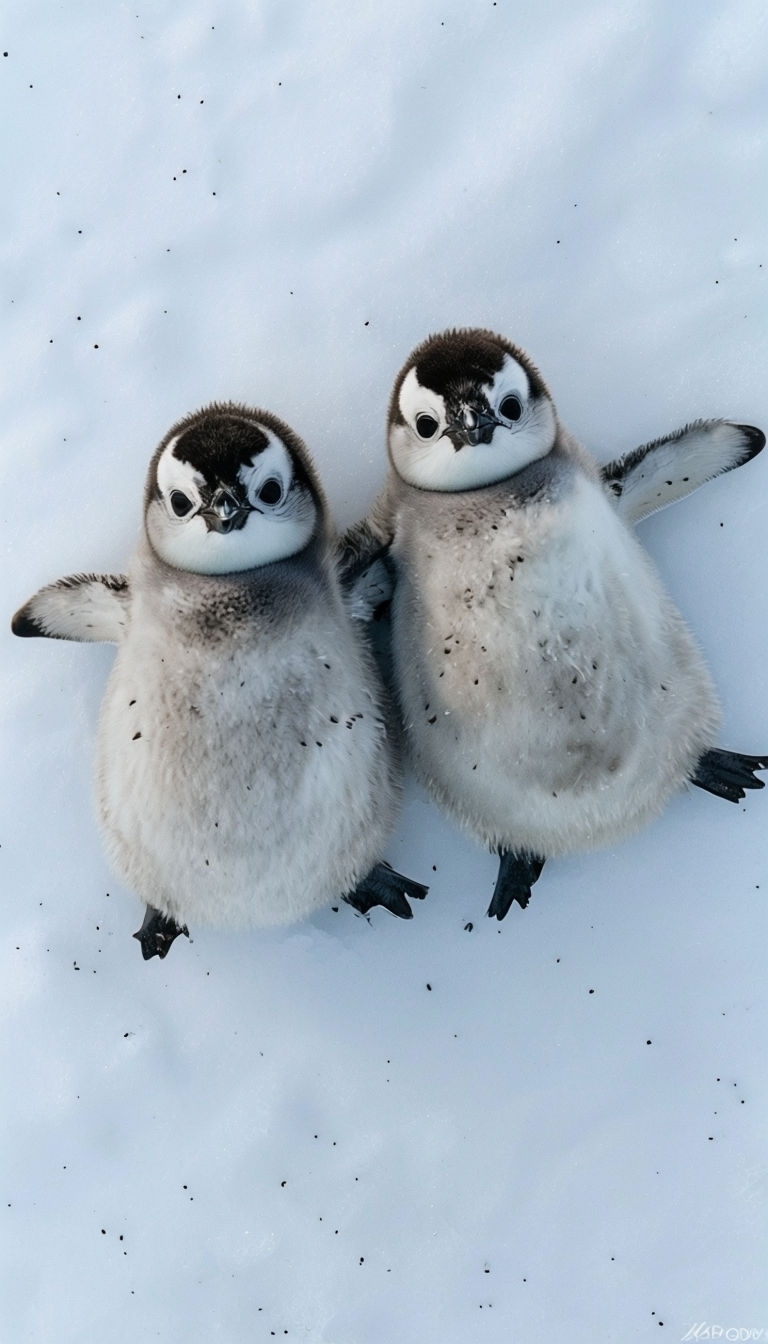 Adorable Baby Penguins on Snowy Arctic Landscape Mobile Wallpaper