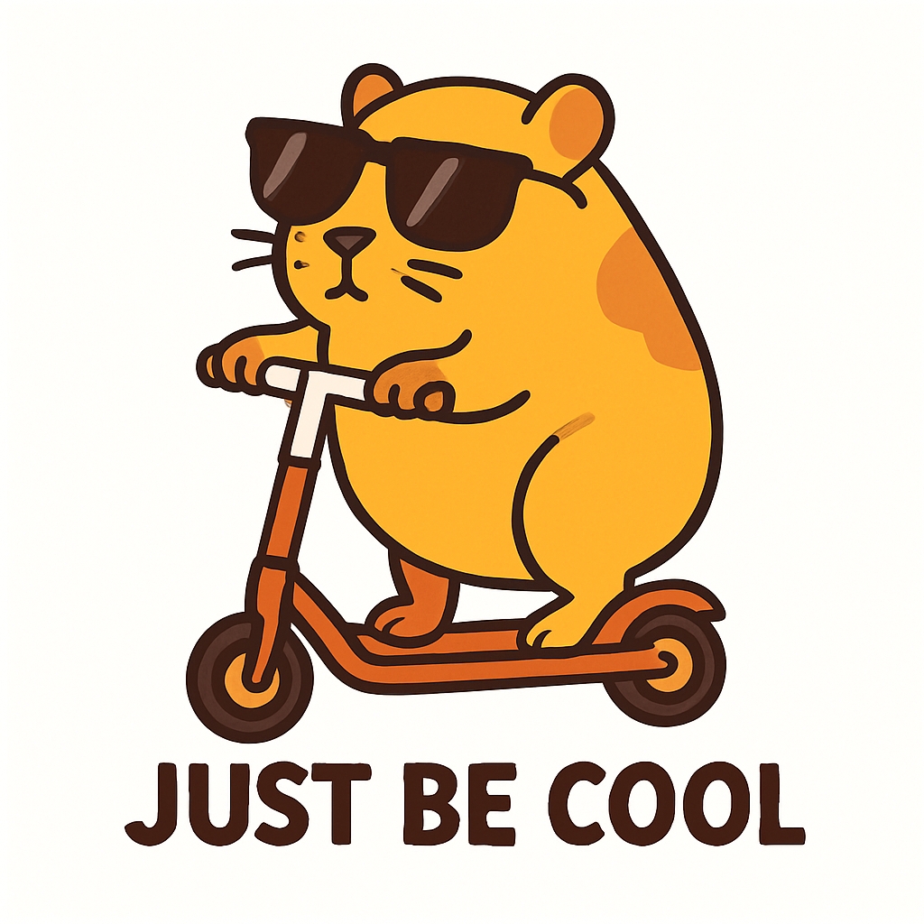 Cheerful Cartoon Hamster Riding Scooter Just Be Cool Sticker