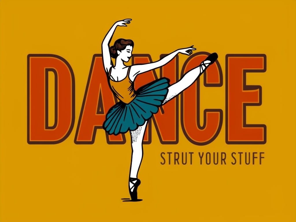 Vibrant Ballet Dancer and 'Dance' Typography T-Shirt