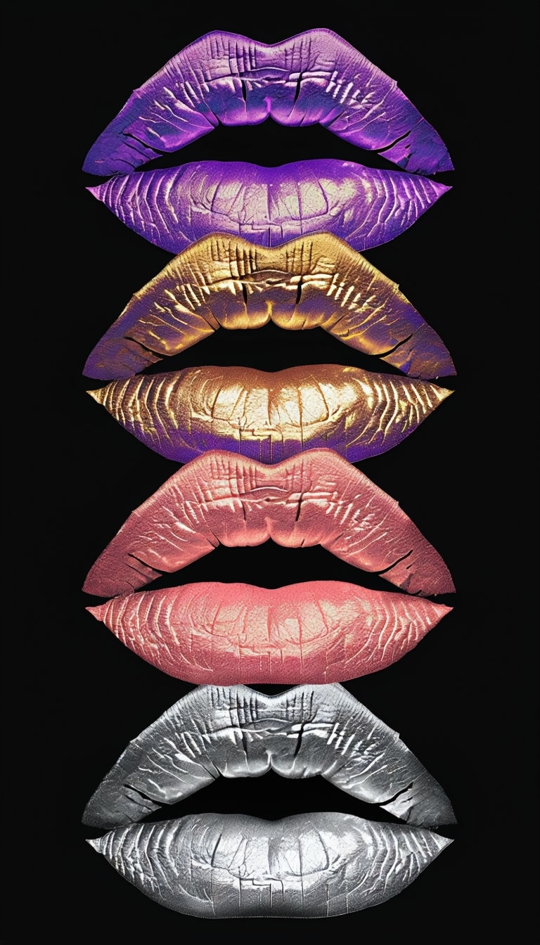 Bold Metallic Lips Print Art on Black Background Poster