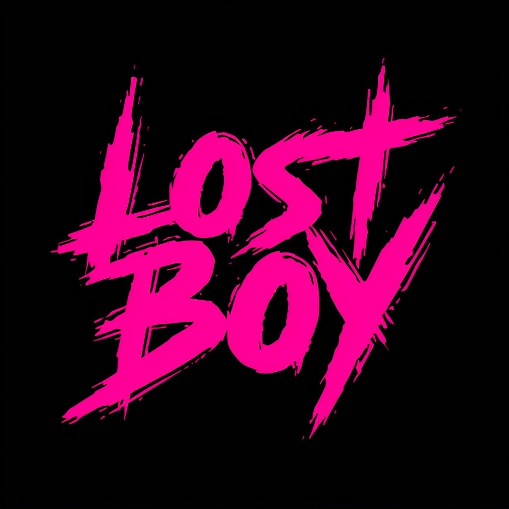 Vibrant Neon Pink Lost Boy Typography T-Shirt
