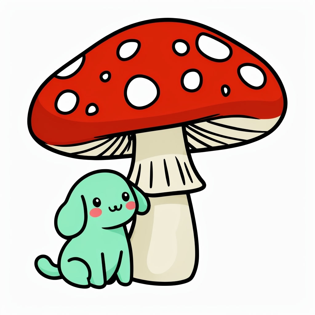 Cute Cartoon Red Toadstool Mushroom and Mint Dog Sticker