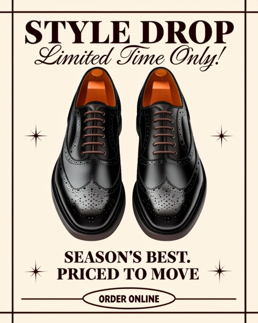 Elegant Black Leather Dress Shoes Style Drop Advertisement Poster