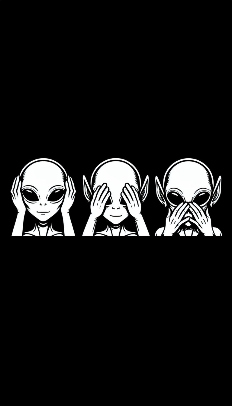Minimalist White Alien Heads on Black Background Mobile Wallpaper