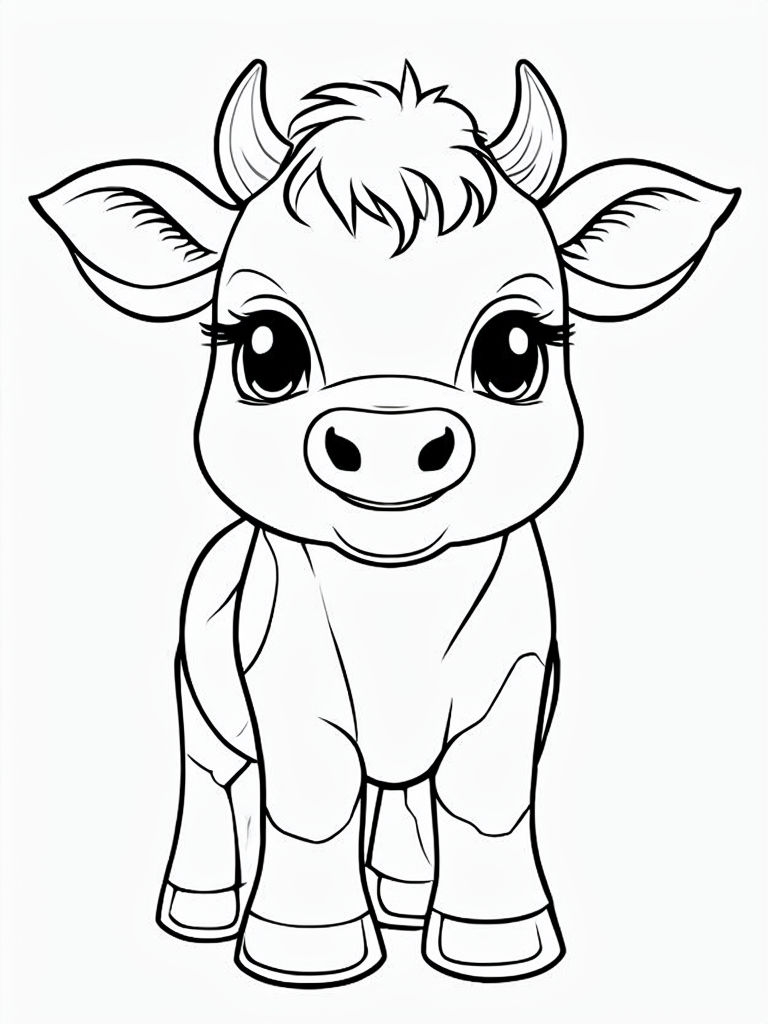 Cute Cow Line Art Coloring Page Design