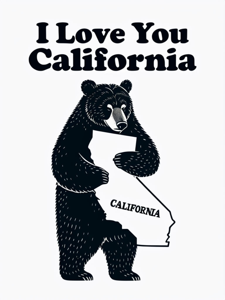 I Love You California Black Bear Illustration T-Shirt