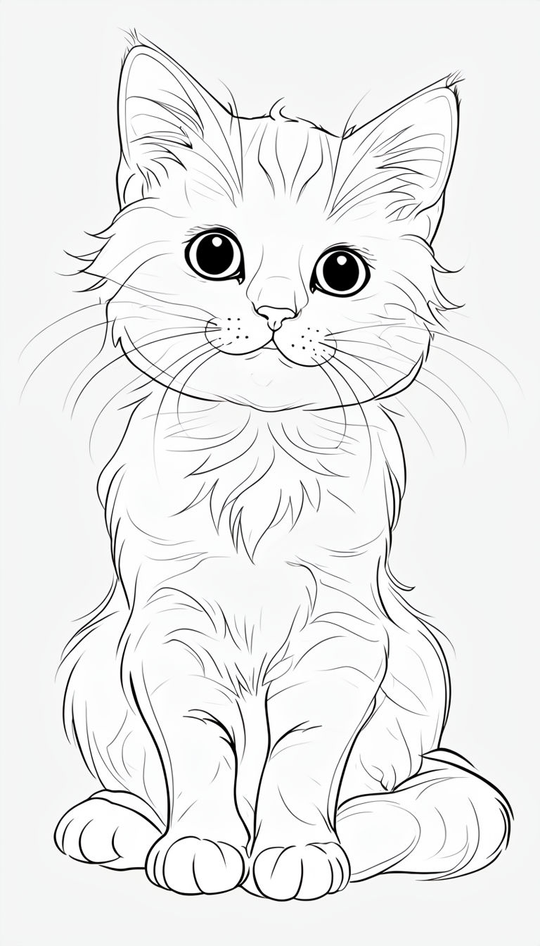 Charming Minimalist Cat Line Drawing for Coloring Book Pages