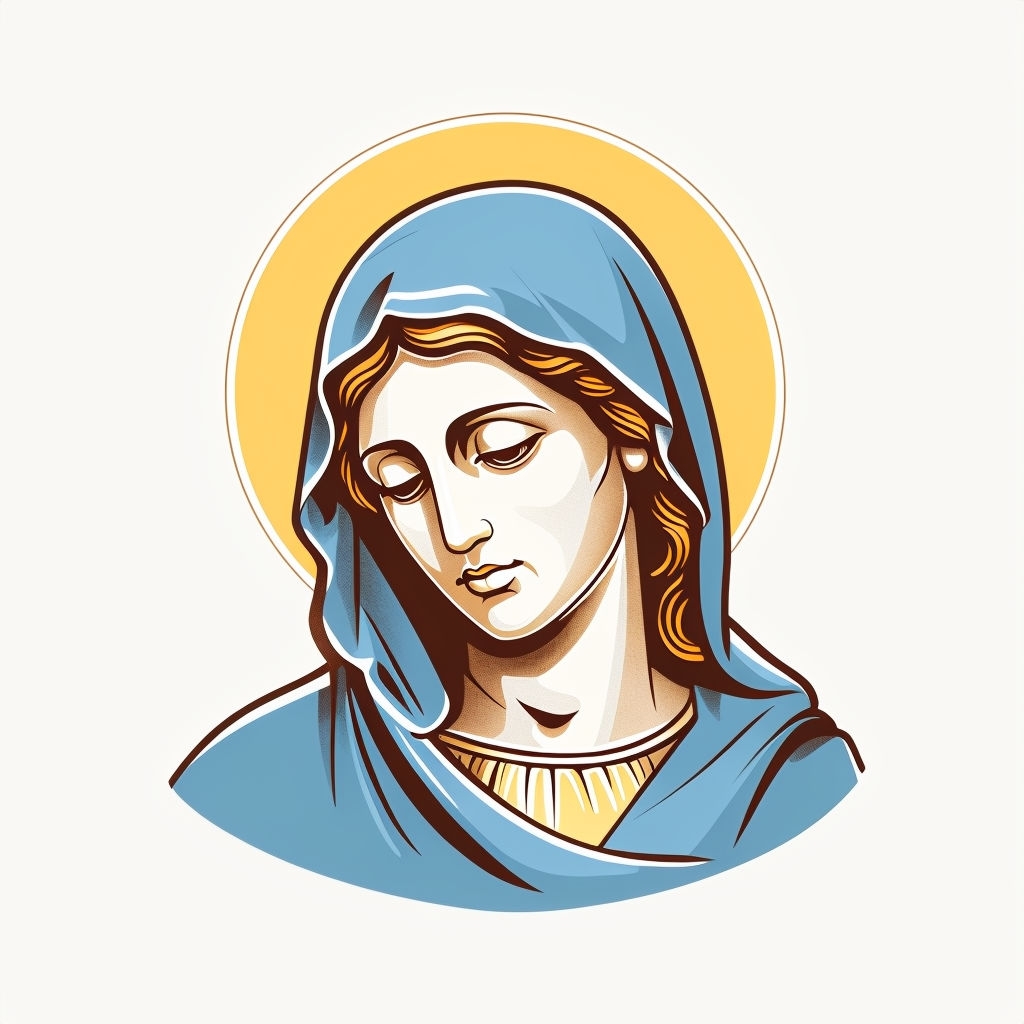 Serene Virgin Mary Bust Illustration with Halo Sticker