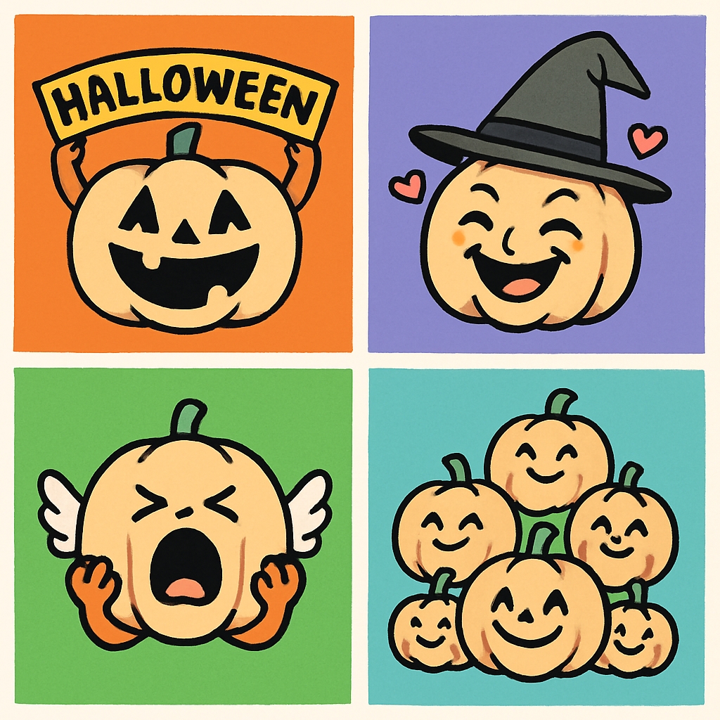 Whimsical Halloween Pumpkins Cartoon Illustration Pattern