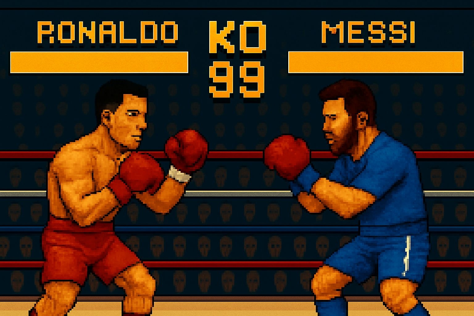 Pixelated Boxing Match Between Ronaldo and Messi Artwork