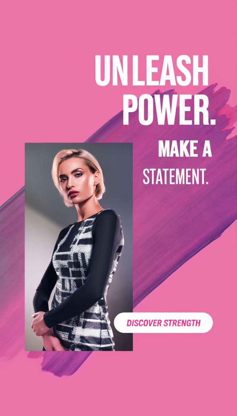 Bold Feminine Power Advertisement with Dynamic Brushstroke Design Ads