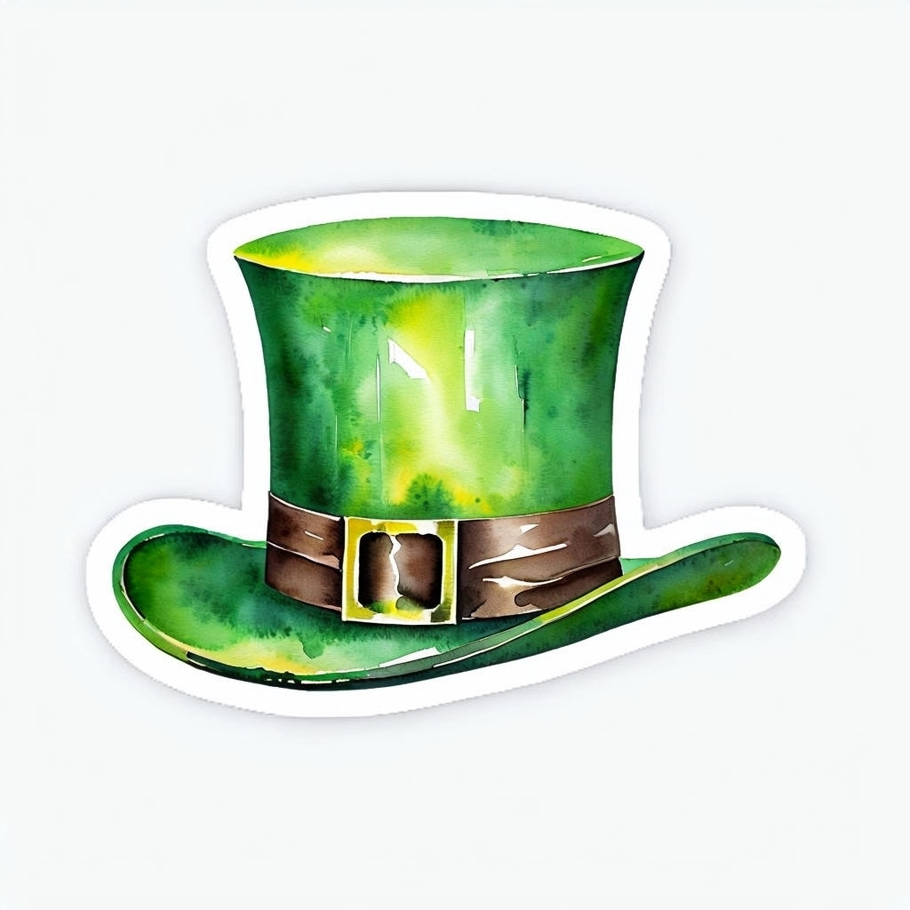 Vibrant Green Watercolor Top Hat Illustration Sticker