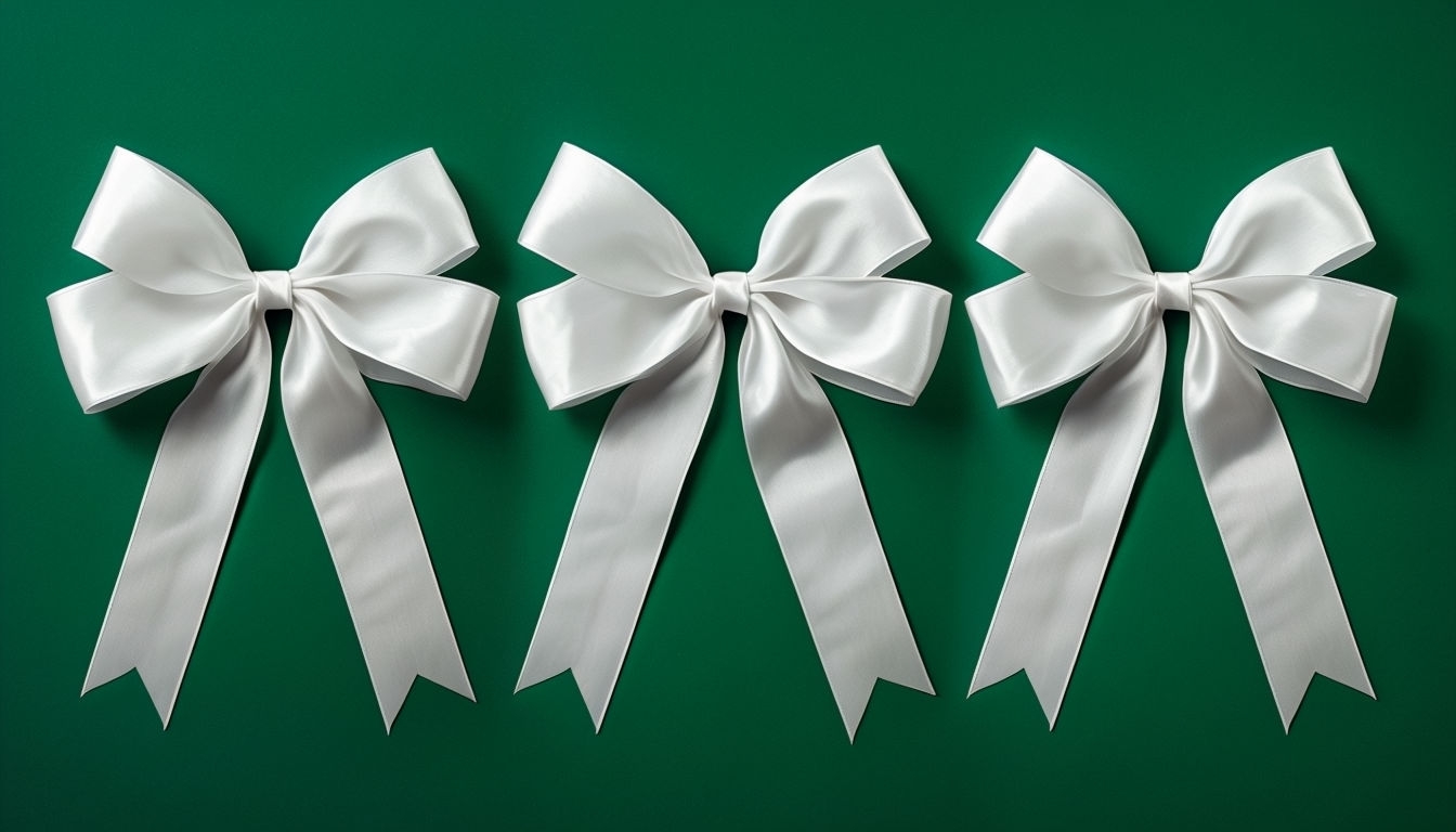 Elegant White Ribbons Symmetrical Design on Forest Green Background Virtual Backgrounds