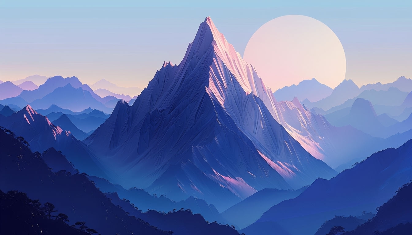 Serene Twilight Mountain Landscape Digital Illustration Background