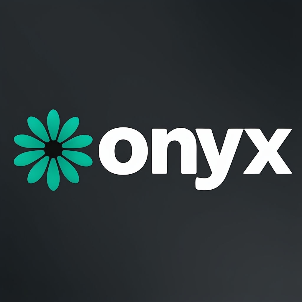 Stylized Teal Flower and Onyx Text Modern Logo