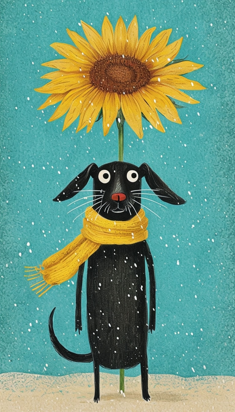 Whimsical Longdog with Sunflower Umbrella Illustration Art