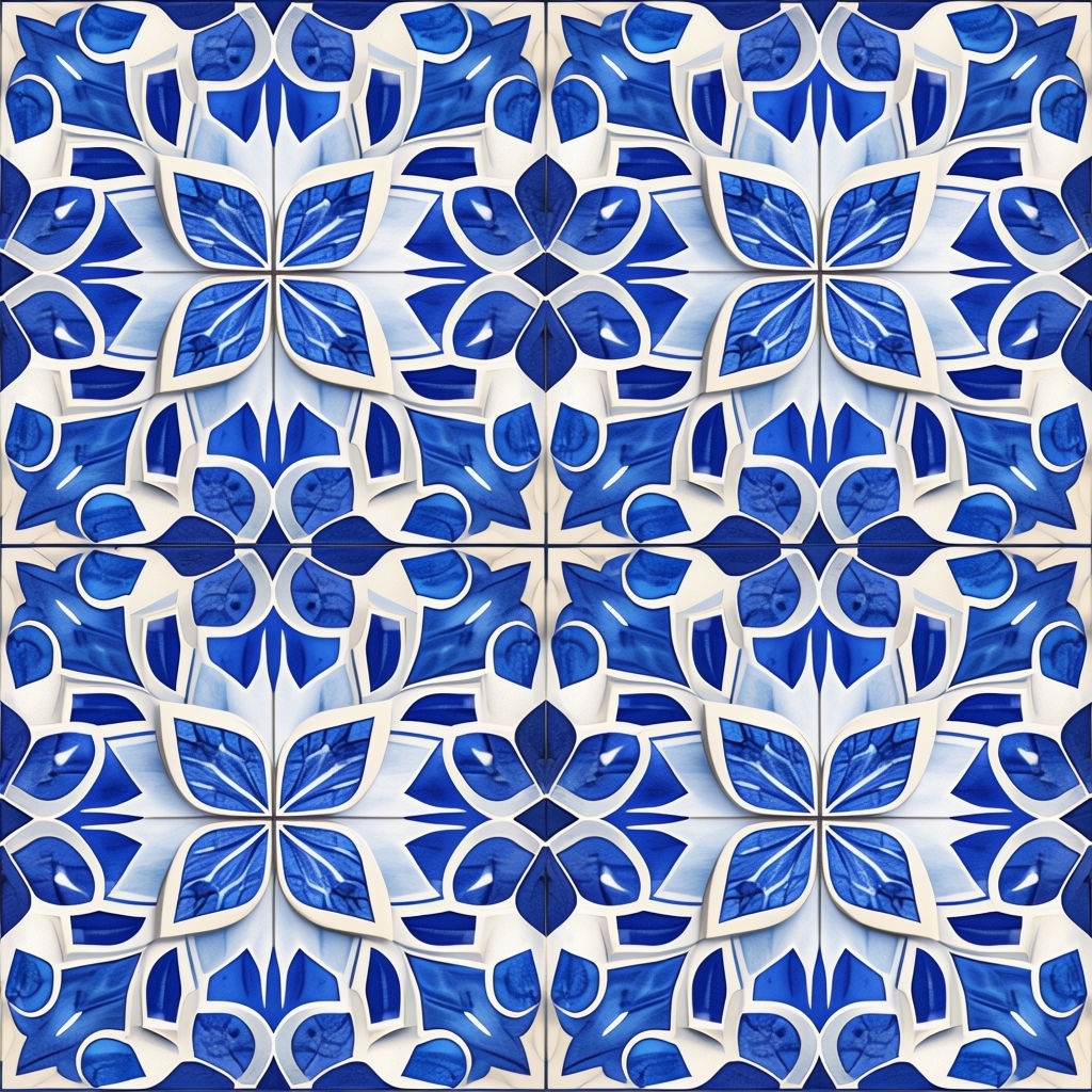 Intricate Blue Floral Geometric Mosaic Seamless Pattern Art