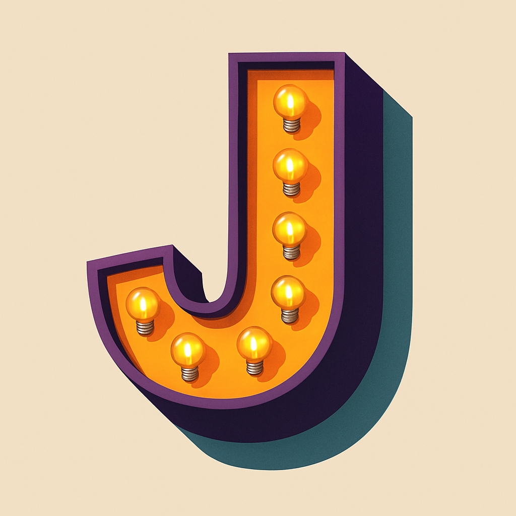Vintage Marquee Letter J Illustration with Light Bulbs Monogram