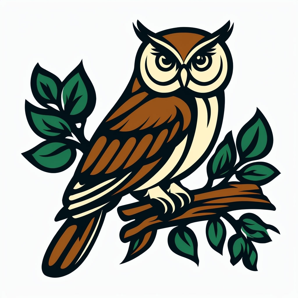 Stylized Wise Owl Perched on Branch Illustration Mug