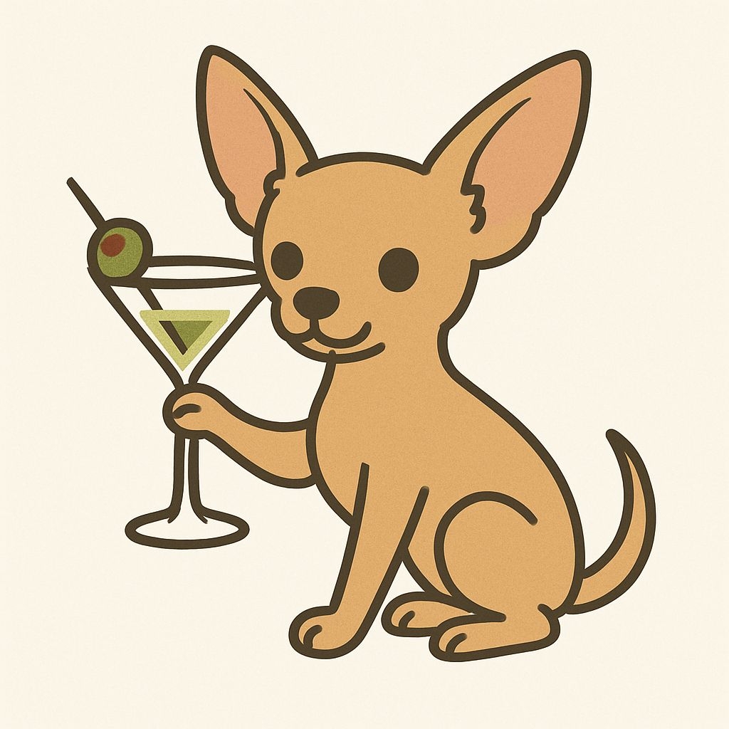 Whimsical Chihuahua Dog Holding Martini Glass Illustration Sticker