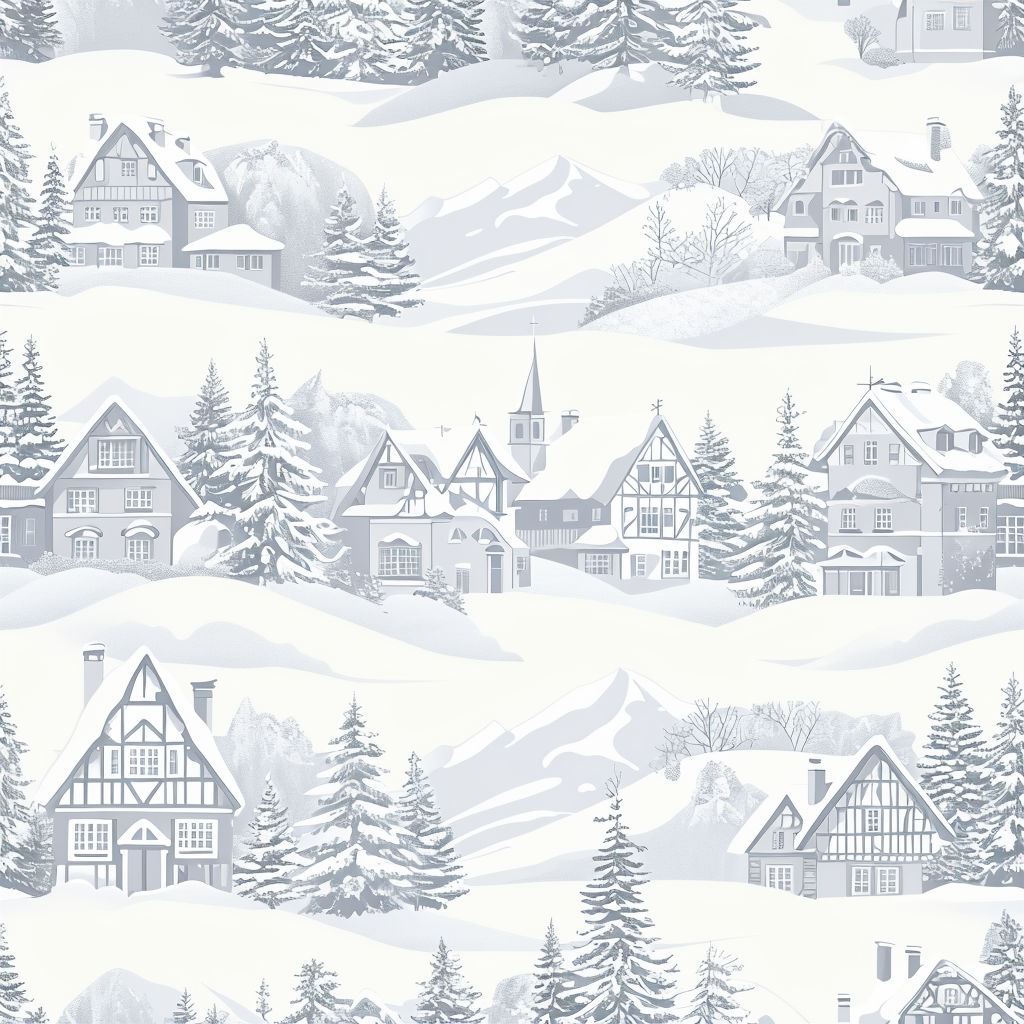 Minimalist Winter Village Seamless Pattern in Light Gray on Cream