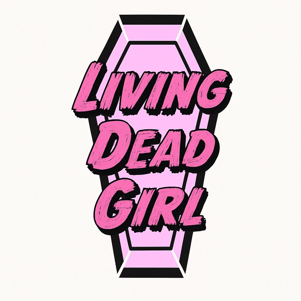 Bold Living Dead Girl Graphic Design in Coffin Emblem Sticker