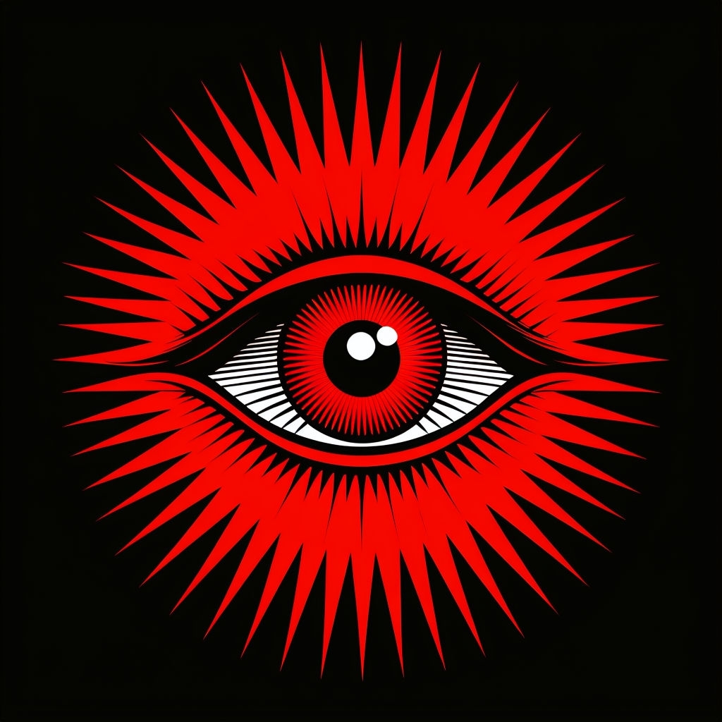 Striking Red Eye with Rays Abstract Design T-Shirt